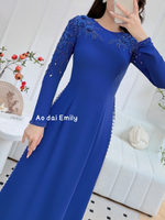 KIMBER Blue ao dai with hand beading crystals and 3D flowers