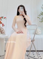 ZORA Traditonal ao dai with hand beading crystals and 3D flowers