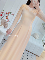 ZORA Traditonal ao dai with hand beading crystals and 3D flowers