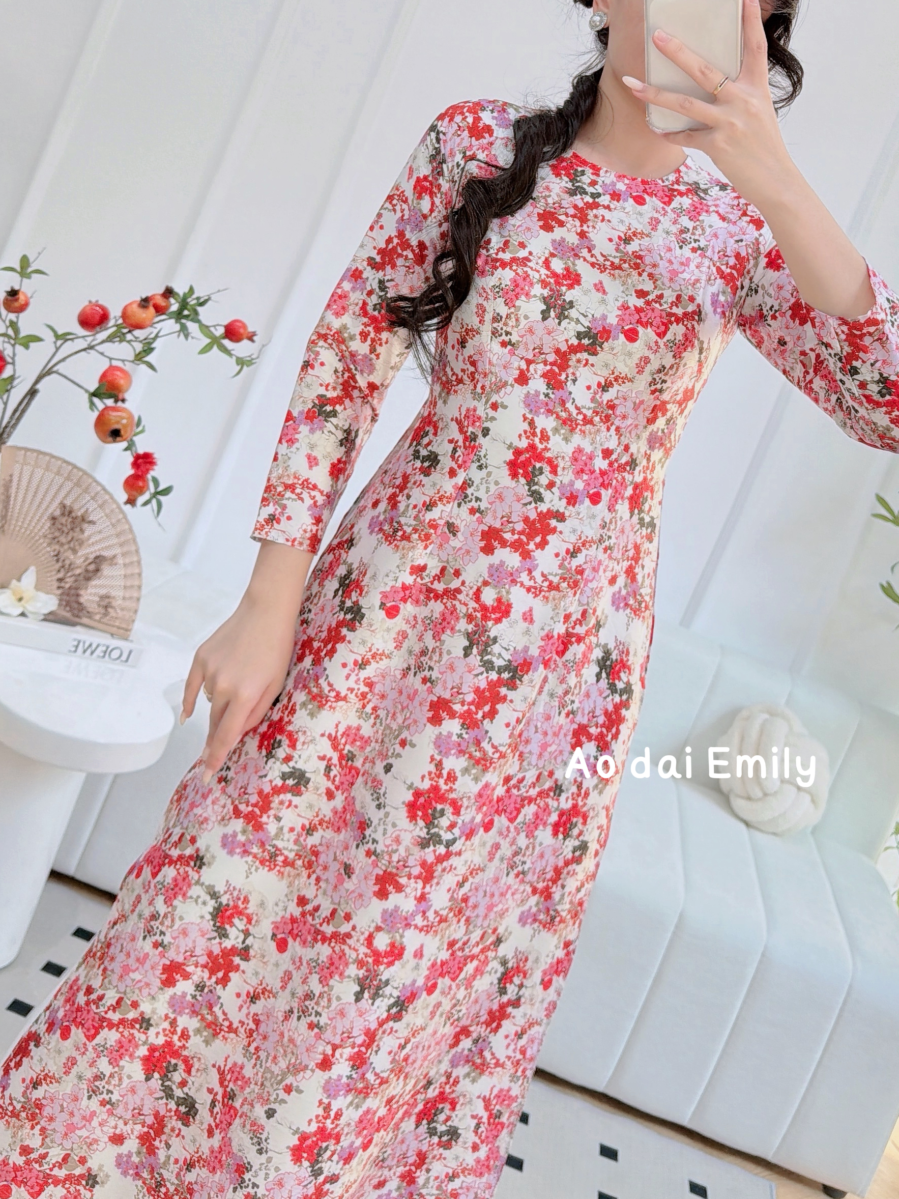 Printed Mini flowers patterns Ao dai
