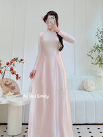 NANCY Pastel Pink ao dai with beading crystals and pearls