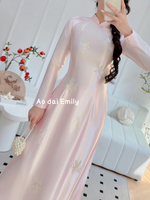 NANCY Pastel Pink ao dai with beading crystals and pearls