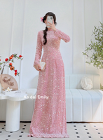 REMY Sequin/sparkly Pink Velvet Ao dài|
