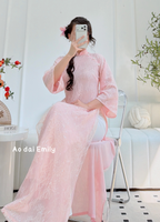 Pink Lace Matching Mom Girl Ao Dai with Sparkling sequin