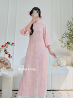 Pink Lace Matching Mom Girl Ao Dai with Sparkling sequin