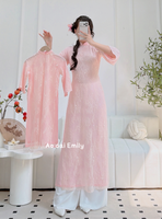 Pink Lace Matching Mom Girl Ao Dai with Sparkling sequin