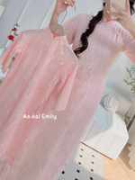 Pink Lace Matching Mom Girl Ao Dai with Sparkling sequin