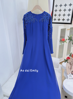 KIMBER Blue ao dai with hand beading crystals and 3D flowers