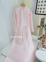 NANCY Pastel Pink ao dai with beading crystals and pearls