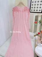ALLYSON Pink ao dai with hand beading crystals and 3D flowers
