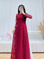 ARMANI Burgundy Lace and silk áo dài