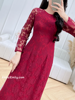 ARMANI Burgundy Lace and silk áo dài