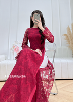 ARMANI Burgundy Lace and silk áo dài