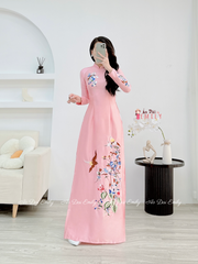 Pink embroidery traditional ao dai