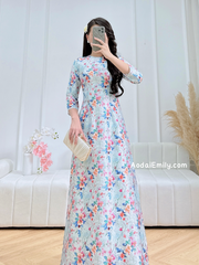 Printed flowers patterns Ao dai