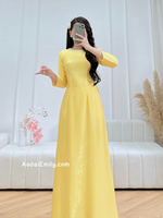 LEGACY Yellow ao dai with simple crystals collar