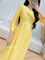 LEGACY Yellow ao dai with simple crystals collar