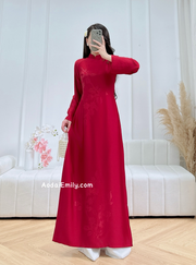 Burgundy ao dai with simple button