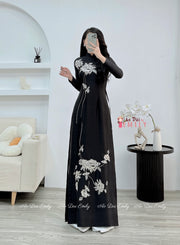 Black Pre made embroidery ao dai| Anlse Hyssop