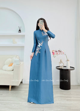 OLIVIA Dark Blue embroidery ao dai