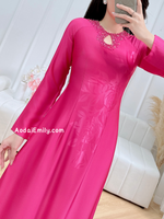 RIVKA Hot pink ao dai with simple crystals rhinestones