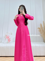 RIVKA Hot pink ao dai with simple crystals rhinestones