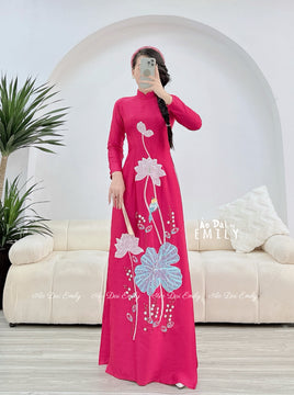 WAVERLY Fuchsia Ao Dai | Hand-Beaded Lotus Embroidery