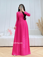 RIVKA Hot pink ao dai with simple crystals rhinestones