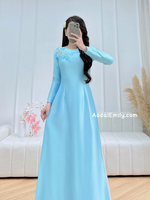 HANNA Light blue Hand beading flowers with crystals Pre made ao dai