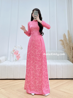 ELLIS Ao dài gấm| Pink flowers pattern Traditional Ao dai Gam