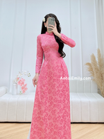 ELLIS Ao dài gấm| Pink flowers pattern Traditional Ao dai Gam