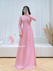 Pink Ao dai with embroidery flowers