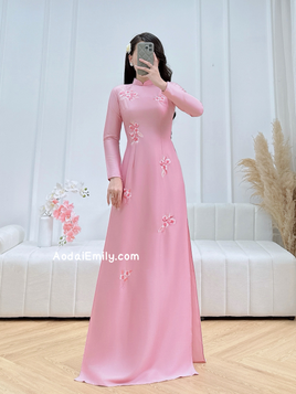 VEDA Pink Ao dai with embroidery flowers
