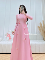 VEDA Pink Ao dai with embroidery flowers