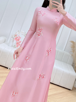 VEDA Pink Ao dai with embroidery flowers