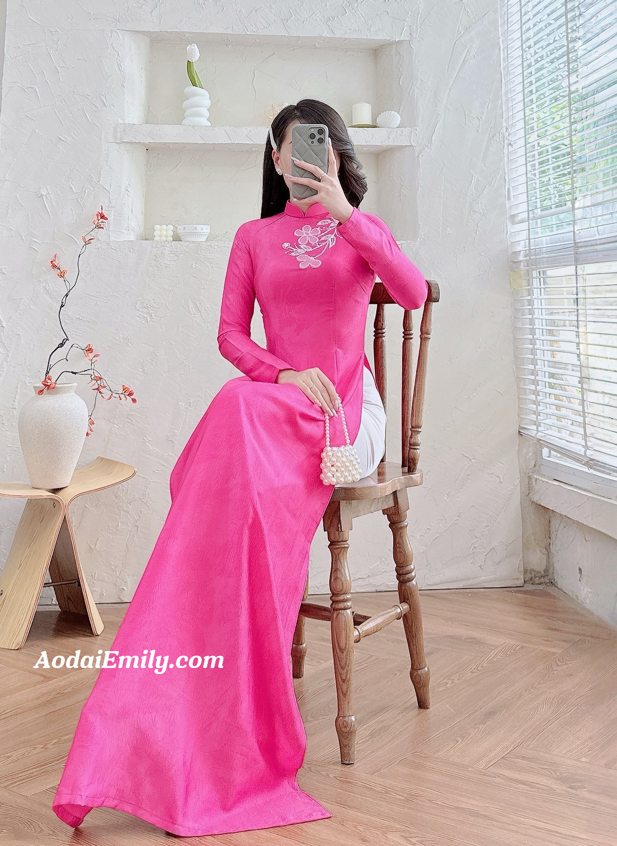 Ao dai with hand beading crystals