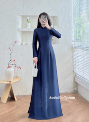 Dark Blue ao dai with designed crystals
