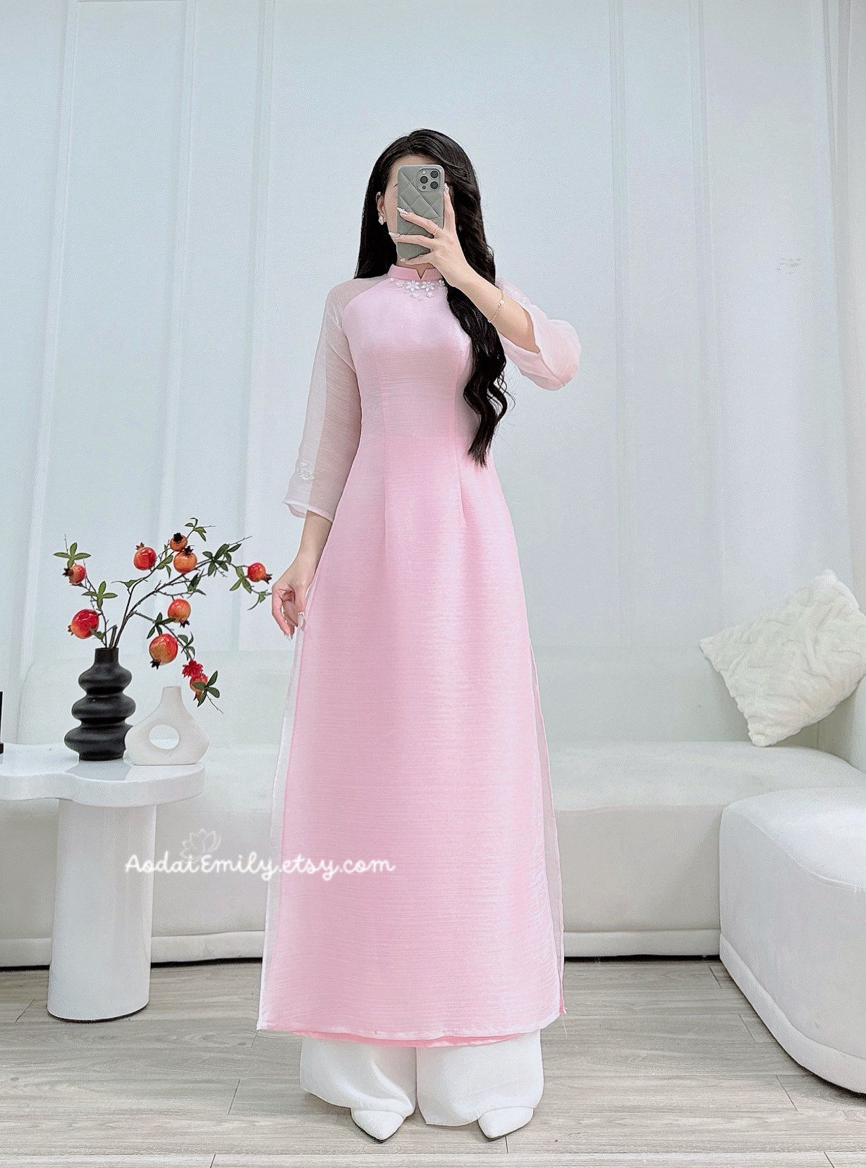 AILSA Simple hand beaded flowers modern ao dai