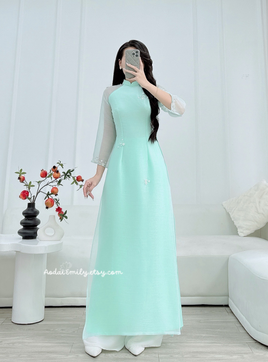 AMY Double layers modern ao dai with simple hand beaded flowers