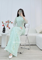HELEN Sage Green Modern ao dai with embroidery flowers patterns