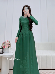 Dark Green ao dai with simple crystals rhinestones| Evening primrose