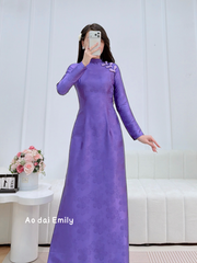 Purple Ao Dai with cute buttons design| Cyclamen