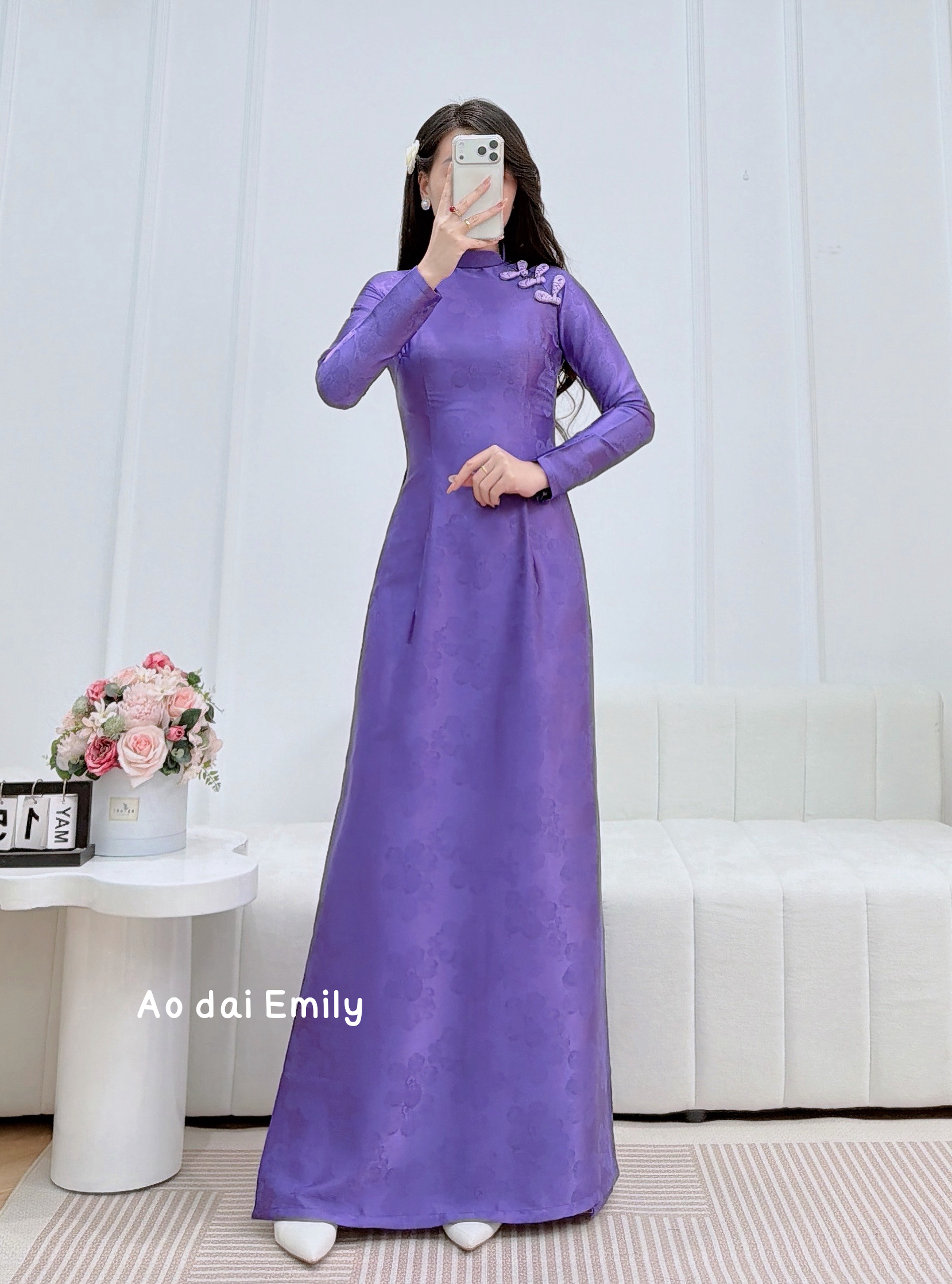 Purple Ao Dai with cute buttons design| Cyclamen