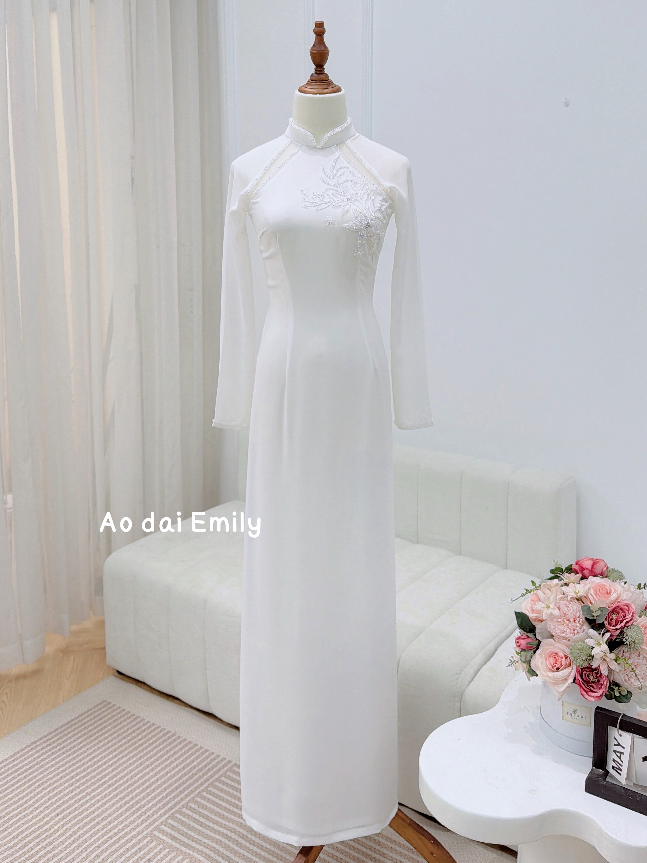 White Ao dai with cut out designed crystals|Cliffbush
