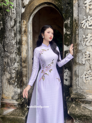 Purple purple simple embroidery ao dai |