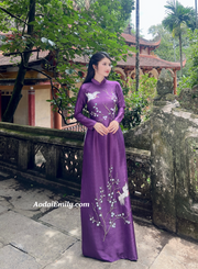 | Purple embroidery with hand beading crystals ao dai