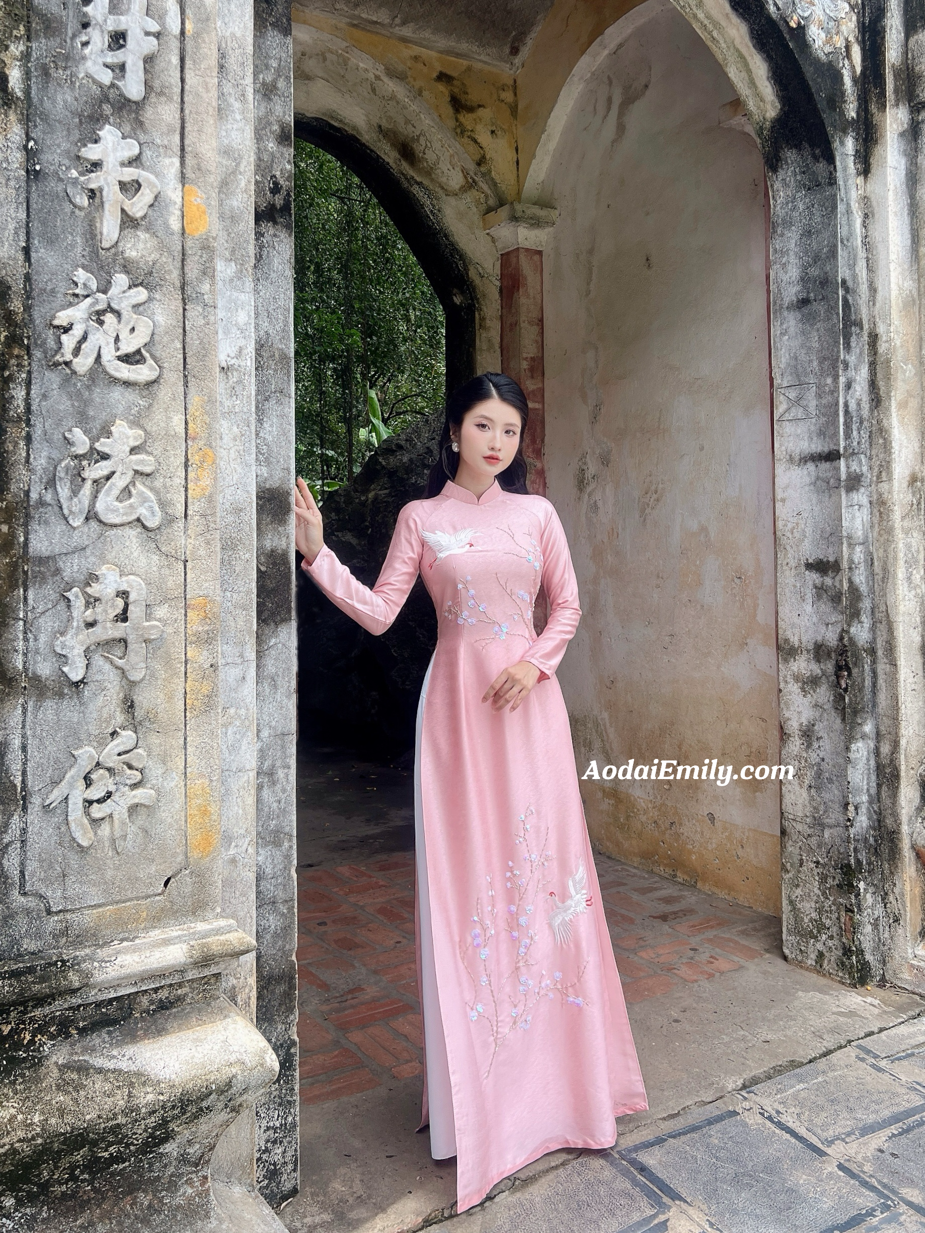 embroidery with hand beading crystals ao dai
