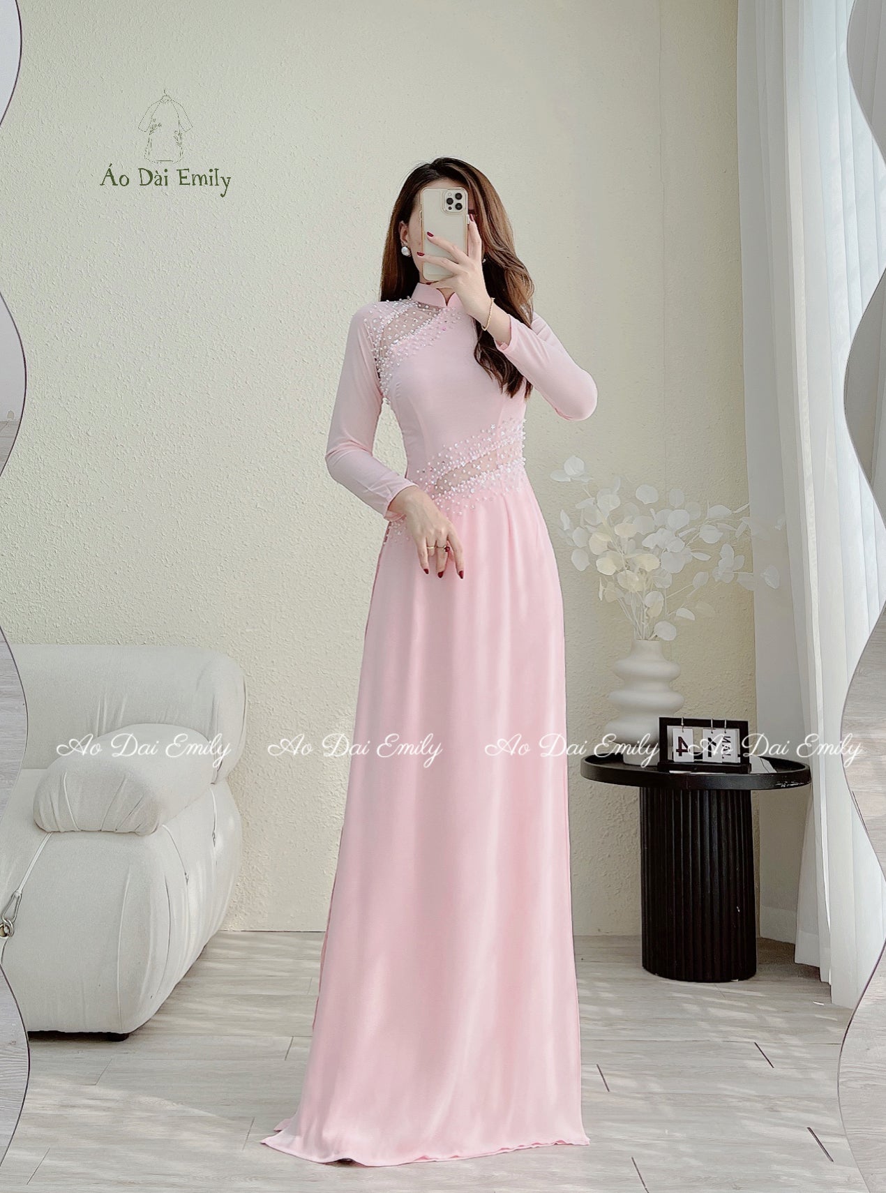 GRACE Cut out ao dai set with designed crystals