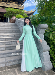 Pre made ao dai with simple crystals rhinestones