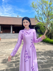 Purple traditional ao dai with 3D Flowers and crystals